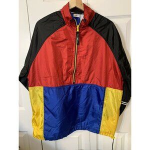 Vtg Pro Spirit Men’s Sz XL Red Yellow Blue Color Block Pullover 1/2‎ Zip Jacket